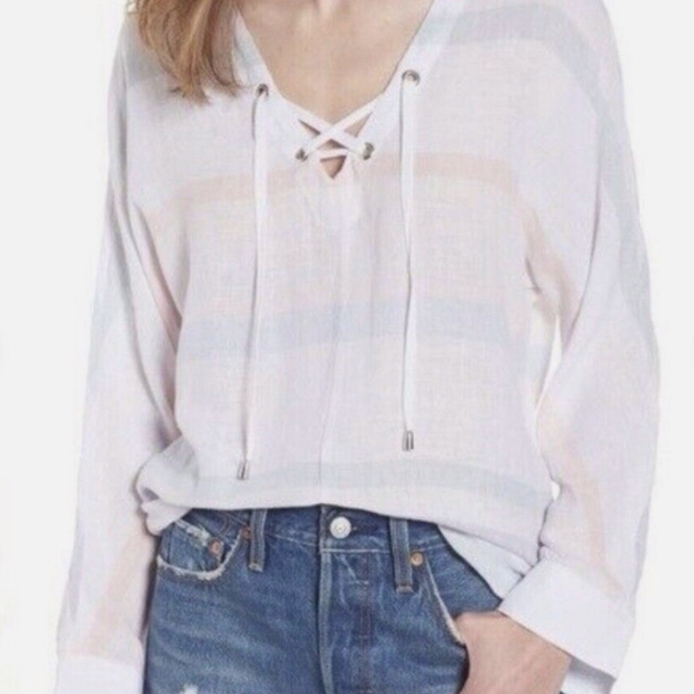 Rails Lily Seychelles White Striped Lace Up Top Sz XS